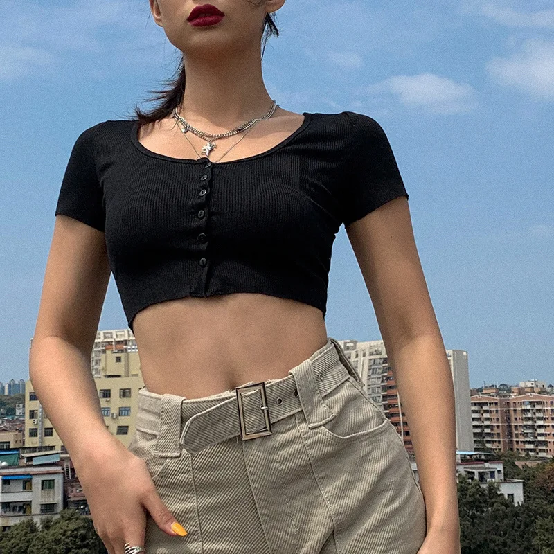 

Women Knitted Short Sleeve Tops Tshirt Women's Fashion Autumn Spring Street Casual Tees Top Simple Basic Woman Elastic Clother