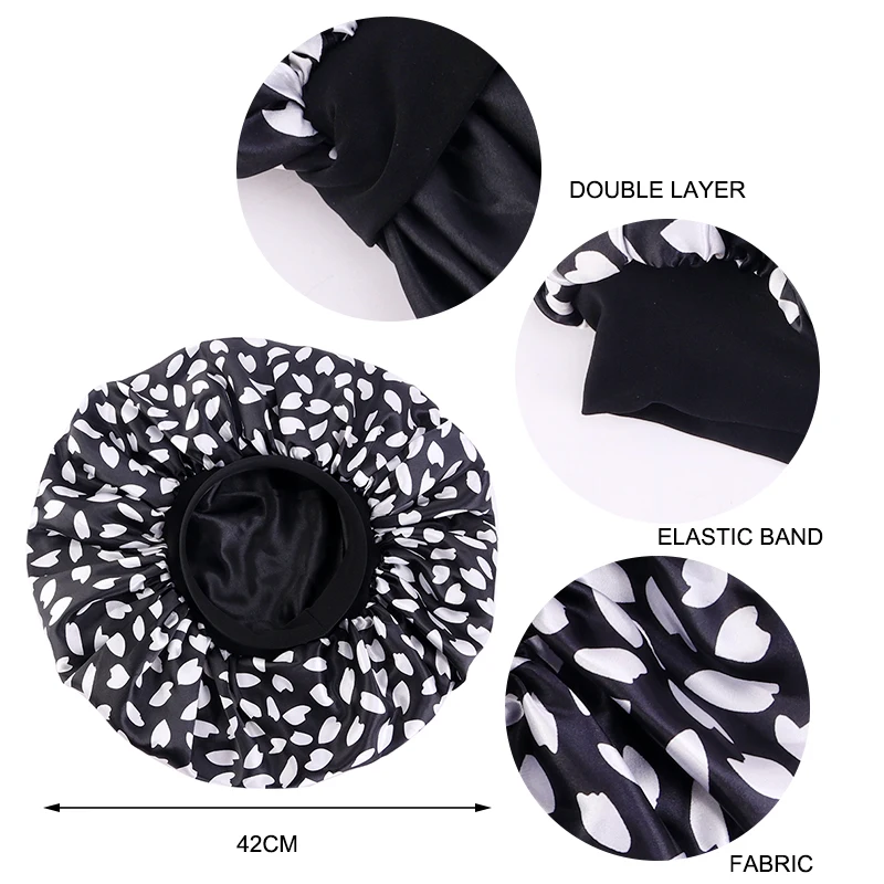 

Lady Extra Large Hair Styling Caps Sleep Cap With Elastic Band Women Female Casual Satin Bonnet Sleeping Layer Smooth Hair Care