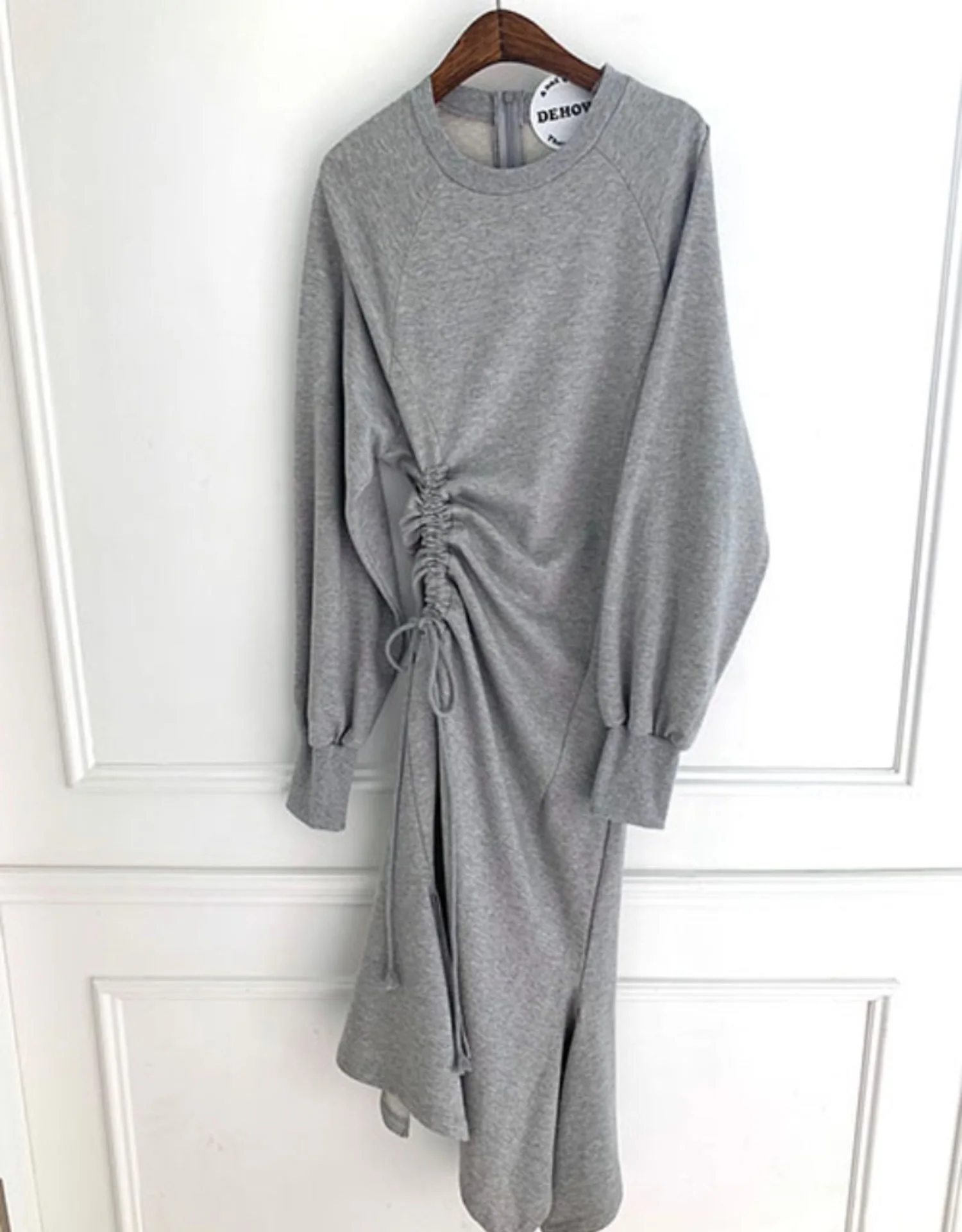 RUGOD Новое Осеннее длинное платье ropa mujer с круглым вырезом, в полоску, на шнуровке, тонкое асимметричное платье, модное женское Повседневное платье в Корейском стиле