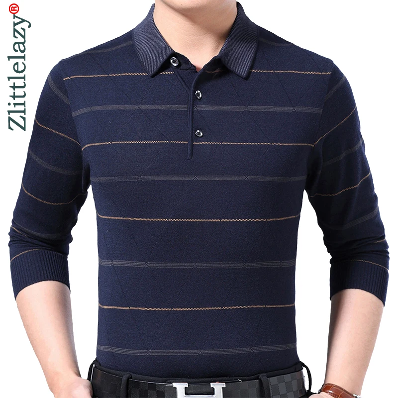 Мужская Повседневная рубашка-поло в полоску с длинным рукавом | одежда