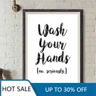 Картина на холсте мыть руки, постер с забавными цитатами в ванную комнату, черно-белые принты, унитаз, типография, декоративные картины