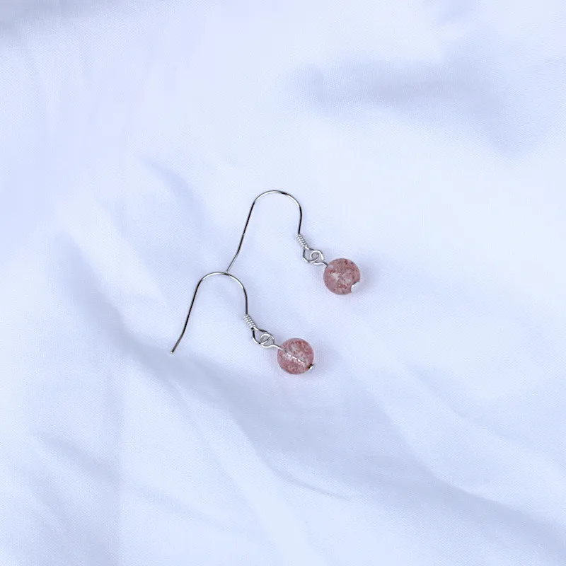 Женские Висячие серьги из чистого серебра 925 пробы натуральный кварц с клубникой