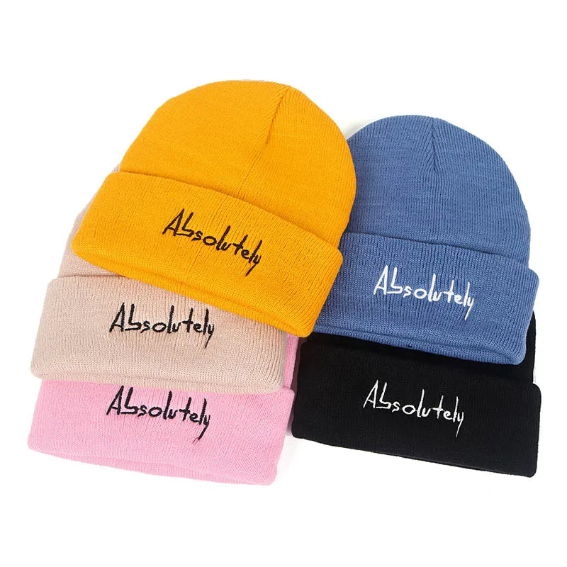 

Personalized Winter Hats Men Women Hip Hop Letter Words Absolutely Embroidery Knitting Beanie Hat