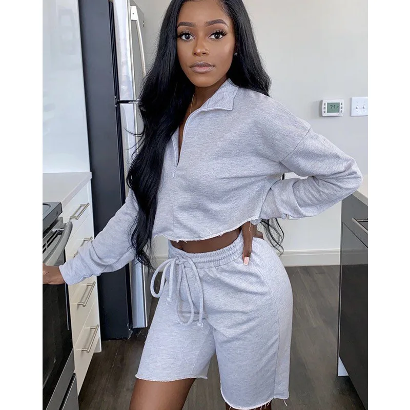 

Grey sexy slim 2 piece set women short jackets and hot shorts two piece set high street fashion sexy outfit