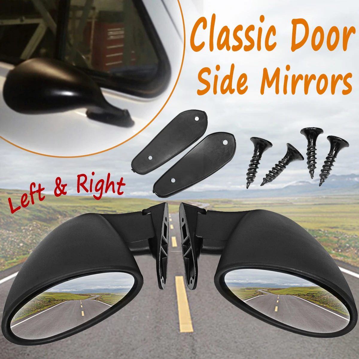

new California Style Universal Car Classic Retro Door Wing Side Mirror Rearview Vintage Matte Black L+R