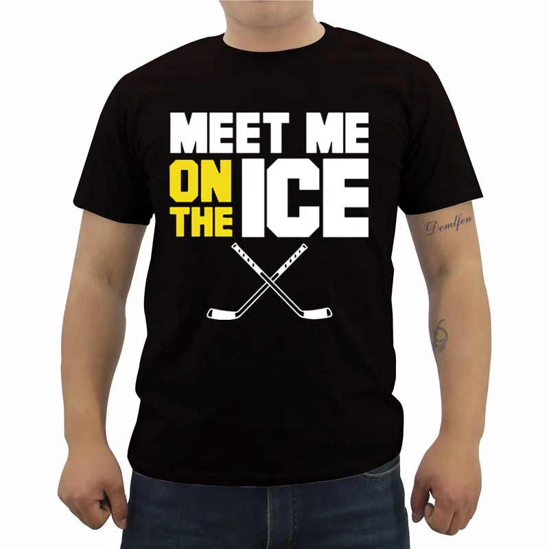 Летняя мужская брендовая футболка Meet Me на хоккейный игрок Sticks Sportser забавная