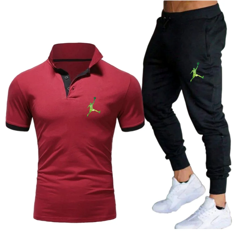 

Men's casual suit 2 PCS quick-drying polo shirt short sleeve T-shirt trousers pant suit men's sportswear summer sportswear