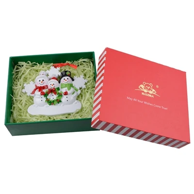 family of 3-gift box Снеговик, семья из 5 Рождественская елка из смолы, украшения для персонализированных подарков, Напишите свое имя, праздничная Вечеринка и домашний декор - Цвет: family of 3-gift box