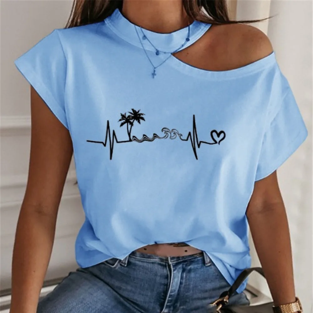 

Elimiiya Solid Basic Casual Women T-shirts Short Sleeve Top T Shirt Hollow Out Tee Shirt Summer Off Shoulder