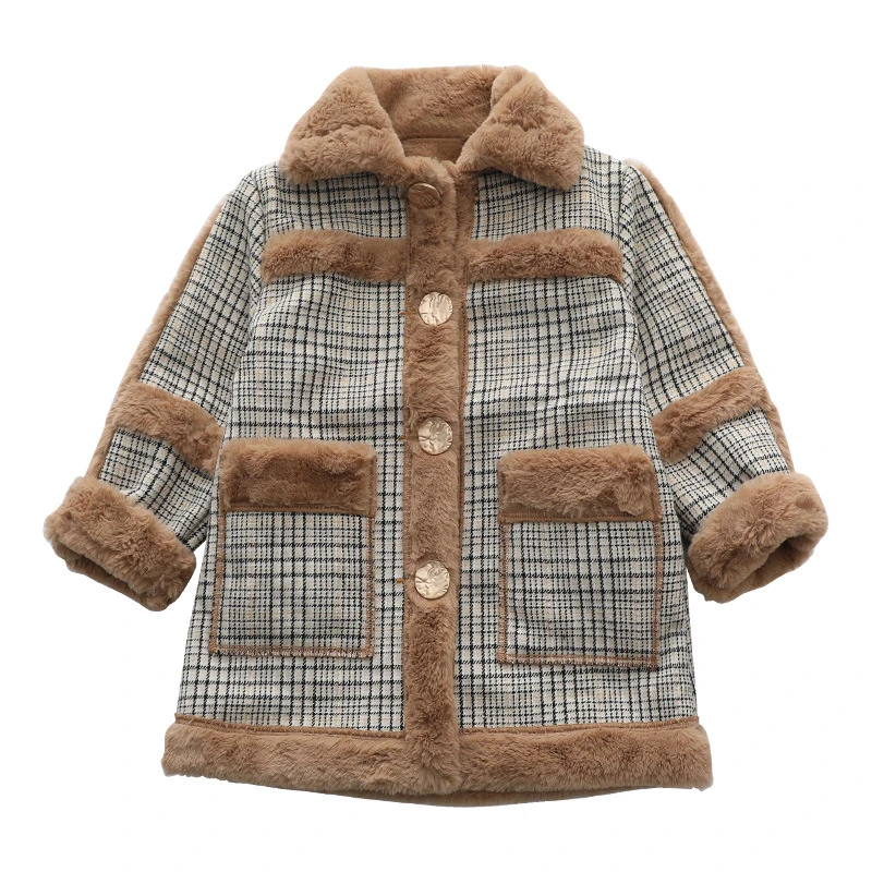 Подростковое плотное шерстяное кашемировое пальто в клетку для девочек