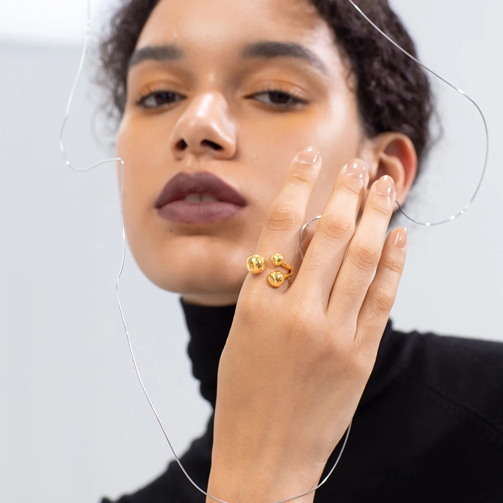 Женское Открытое кольцо с тремя шариками из нержавеющей стали|Кольца| |