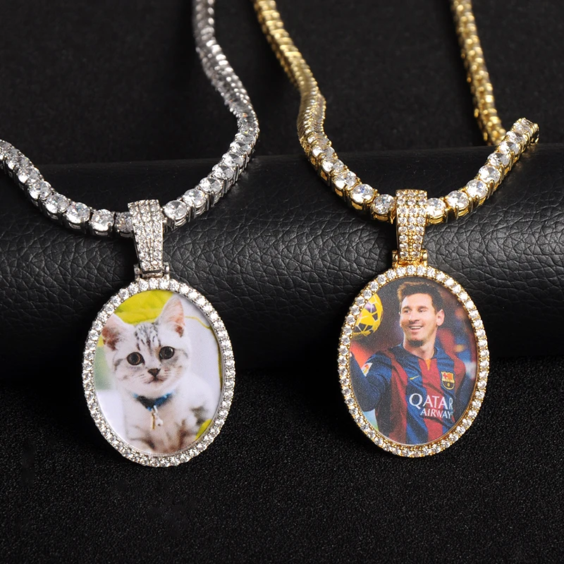 На заказ фото медальоны ожерелье и кулон с 4 мм теннисная цепочка золотой белый