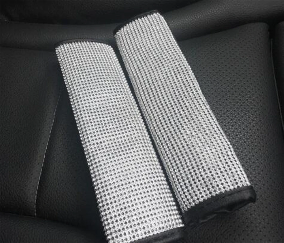 

2 Pieces Car Seat Belt Cover Leather Seat Belt Shoulder Pad Crystal Rhinestones Diamond Cover