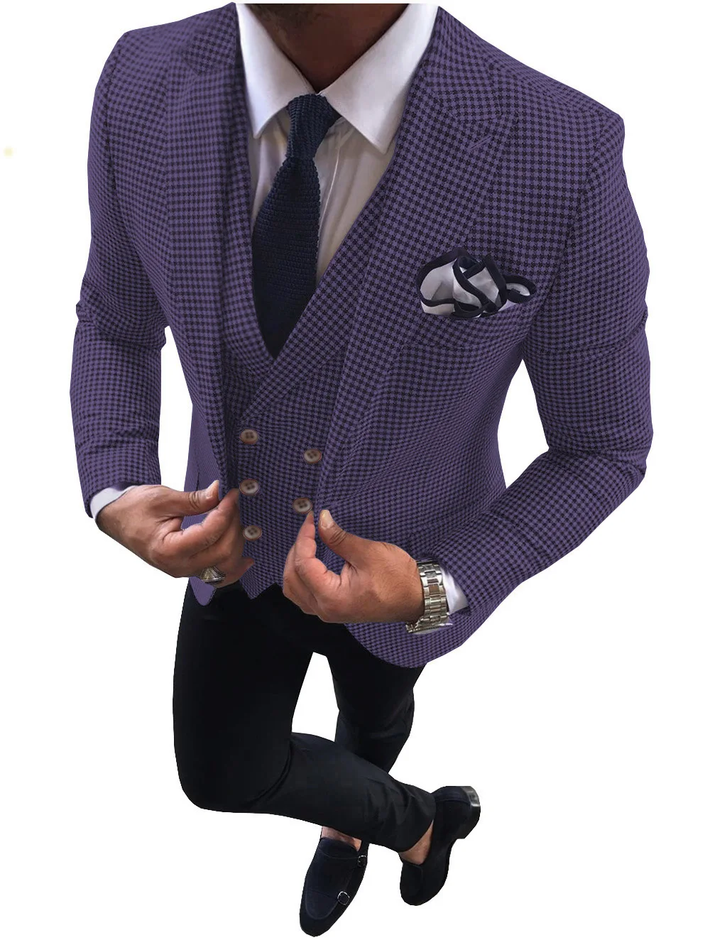 Houndstooth Suit Men High Quality Men's 3 Pieces Leisure Plaid Wedding Business Party Suit (Jacket+Pants+Vest) Custom size suit