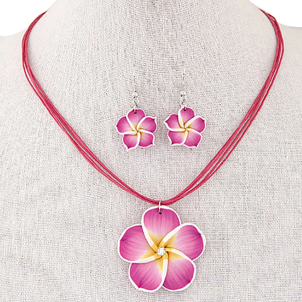 Мода Гавайский цветок плюмерии Висячие Крючки серьги Многослойные Воск Веревка