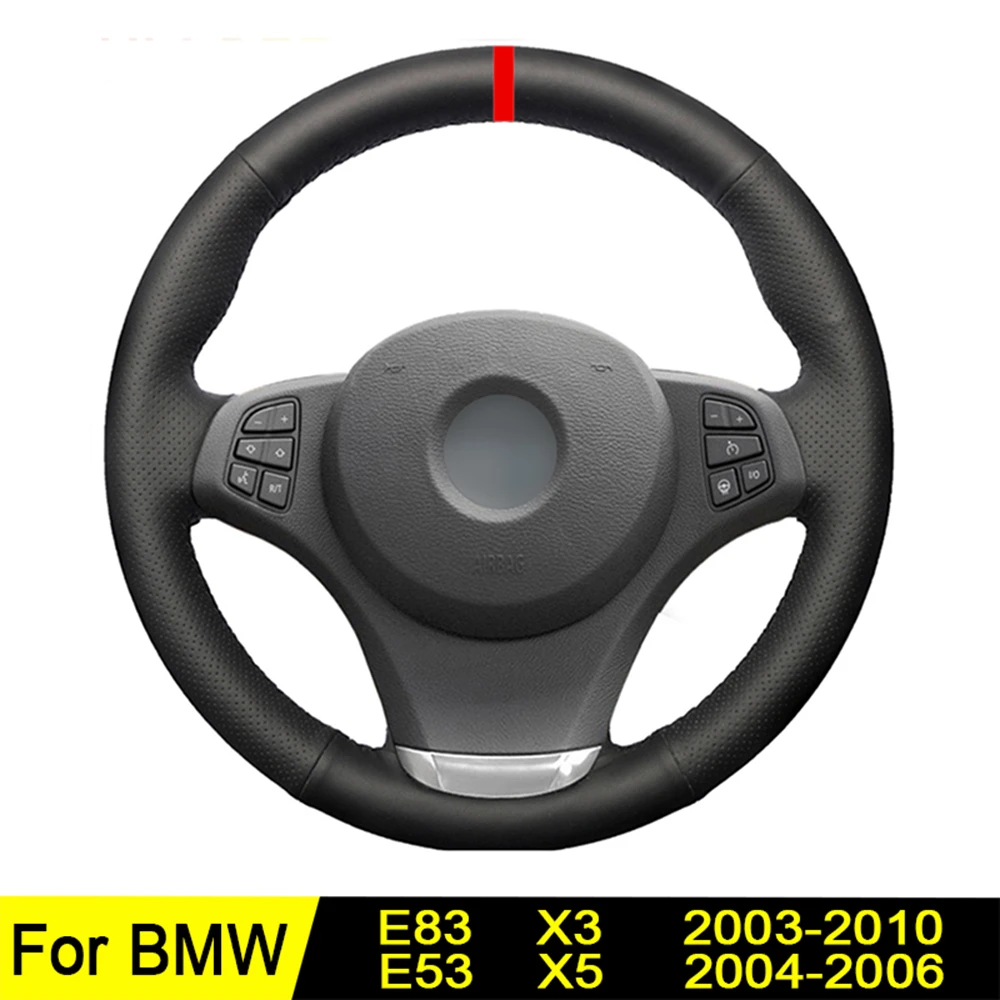 Чехол на руль для BMW E83 X3 2010 2003 E53 X5 2006 2004 прошитая вручную черная искусственная
