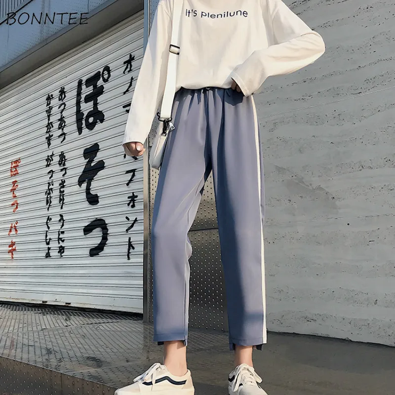 

Pants Women Leisure Striped Korean Harajuku Straight Simple Streetwear High Waist Drawstring Womens Trendy Students Trousers New