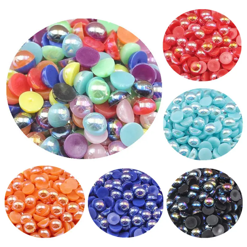 

350Pcs 6-8mm Round Flat Beads ABS Imitation Pearls Multicolour Beads Handmade DIY Clothing Luggage Crafts Accessories Material