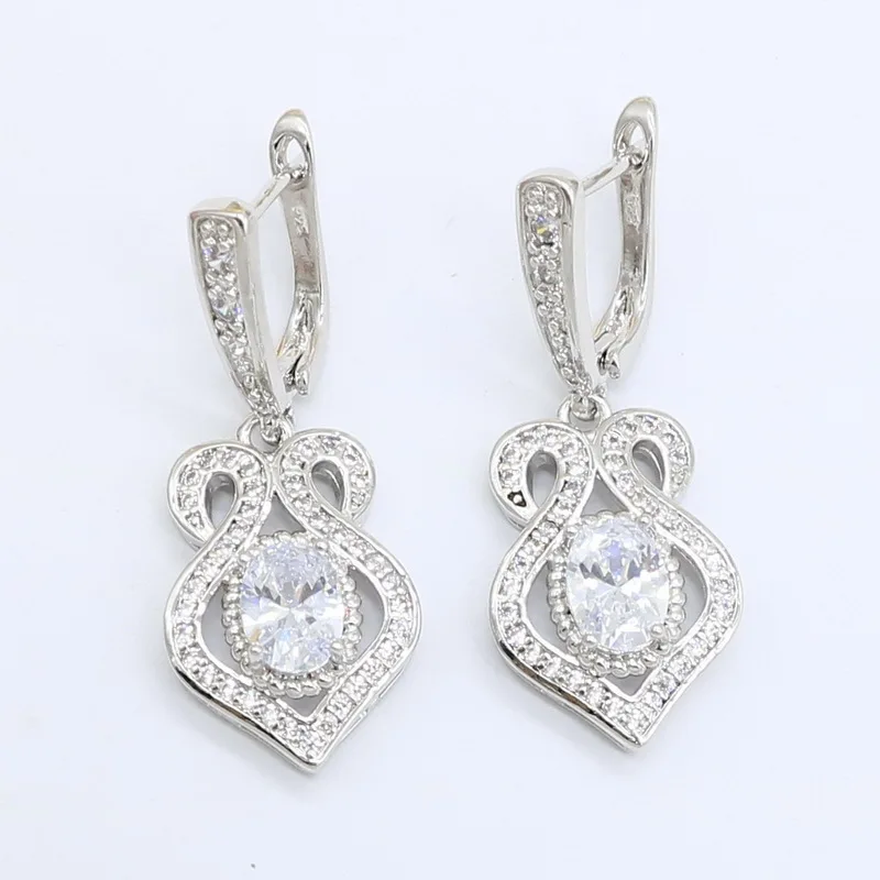 Серебряный Цвет Свадебные Ювелирные наборы для женщин браслет белый циркон