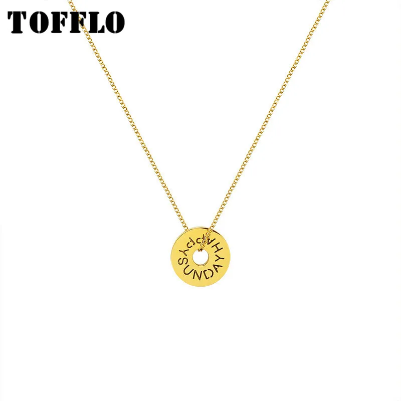 

TOFFLO Stainless Steel Jewelry Ins Geometric Round Brand Pendant Necklace Female Clavicle Chain BSP950