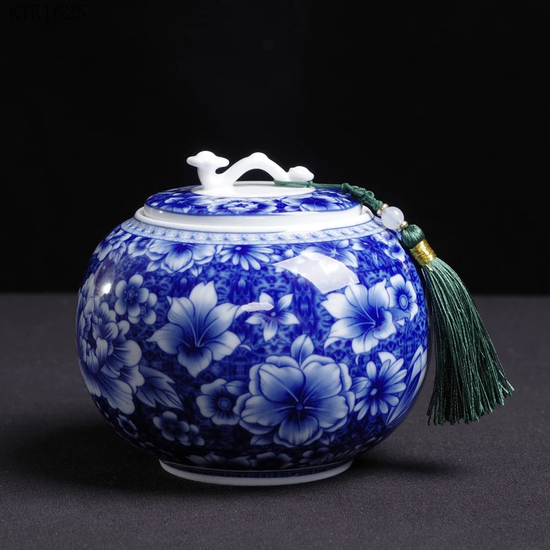 

Blue and White Porcelain Tea Caddy Ceramic Airtight Pot Household Large Capacity Tea Coffee Bean Nut Storage Container Candy Box