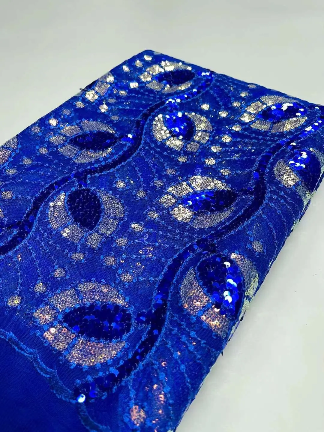 Luxury African Lace Fabric 2021 High Quality Blue Mesh Sequined Wedding Party French Tulle | Дом и сад