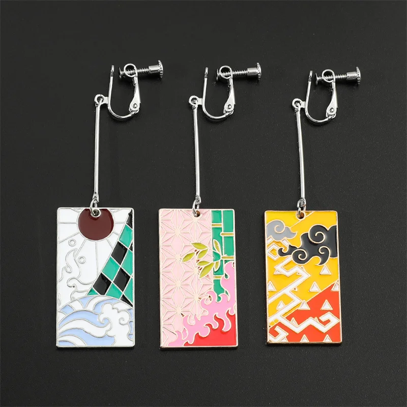 Серьги-убийцы демонов из японского аниме клипсы для ушей косплей Kimetsu no Yaiba Kamado