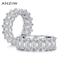 anziw 925 sterling silver emeralded cut eternity engagement ring simulated diamond wedding silver full eternity ring jewelry