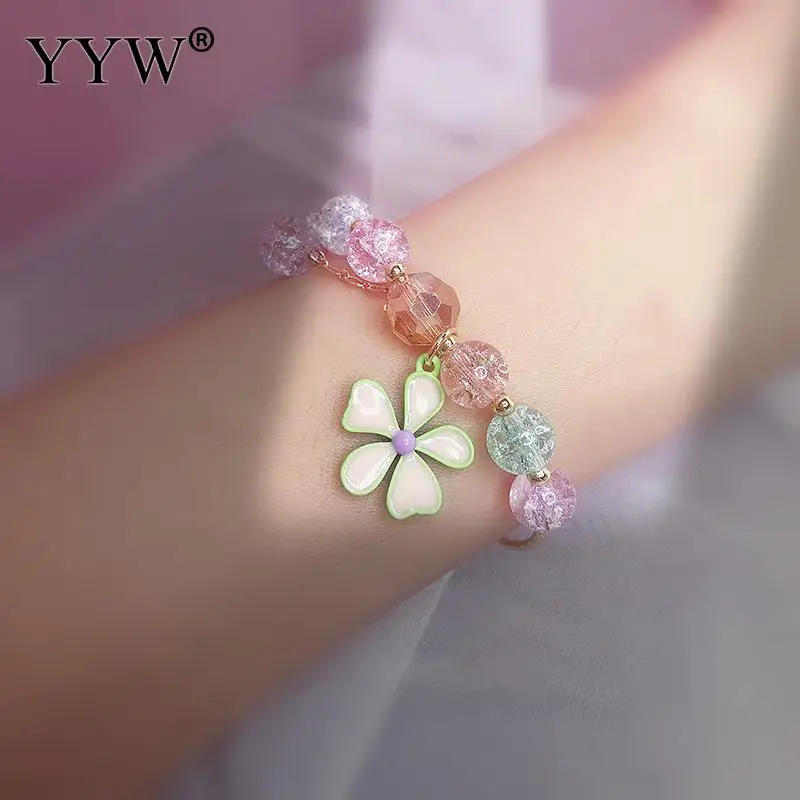 

Color pop flower crystal bracelet colorful flower bracelet simple fashion beaded bracelect for female length Approx 200mm