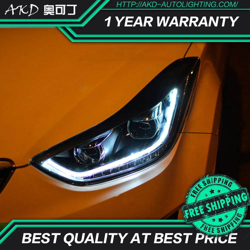 AKD тюнинг автомобильных фар для Hyundai Elantra 2012 2016 светодиодные фары DRL ходовые огни Bi