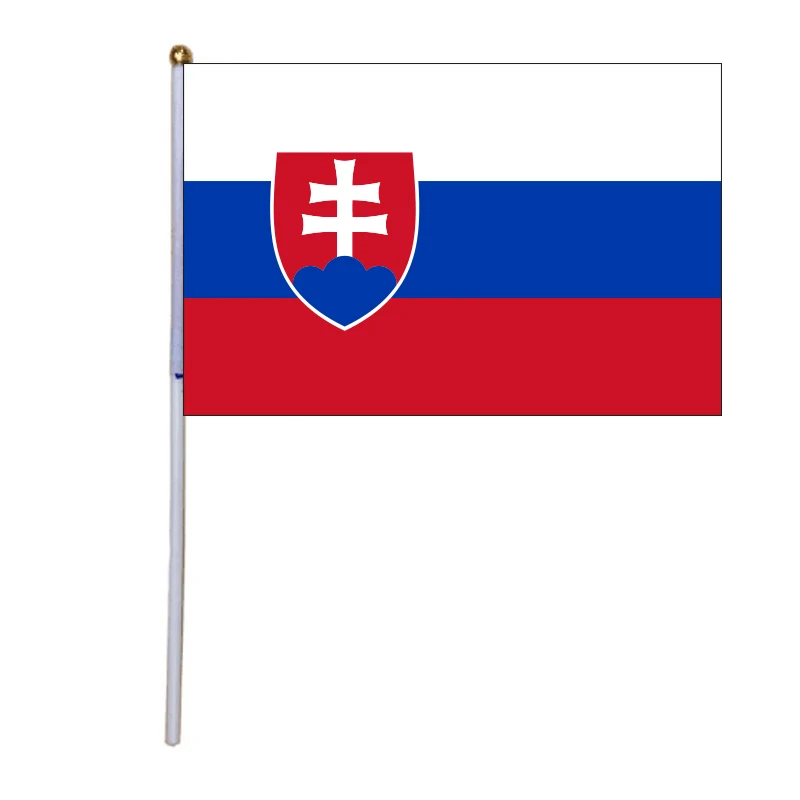 

xvggdg 100pcs 14 * 21cm National Flag Slovakia hand flags with plastic flagpole Polyester Printing flag