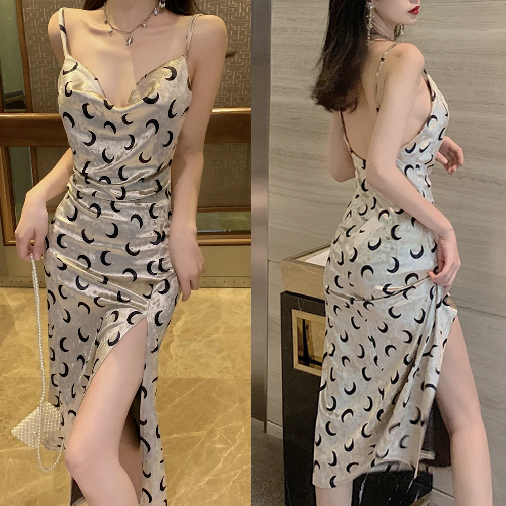 Новое видео велюровое платье с принтом и разрезом сексуальное праздничное