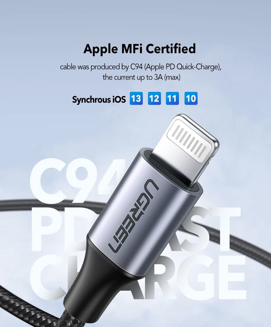Ugreen MFi USB C к Lightning Кабель для iPhone 11 Pro XS Max X 8 18 Вт PD быстрое зарядное устройство кабель для передачи данных для Macbook iPad Pro USB C шнур