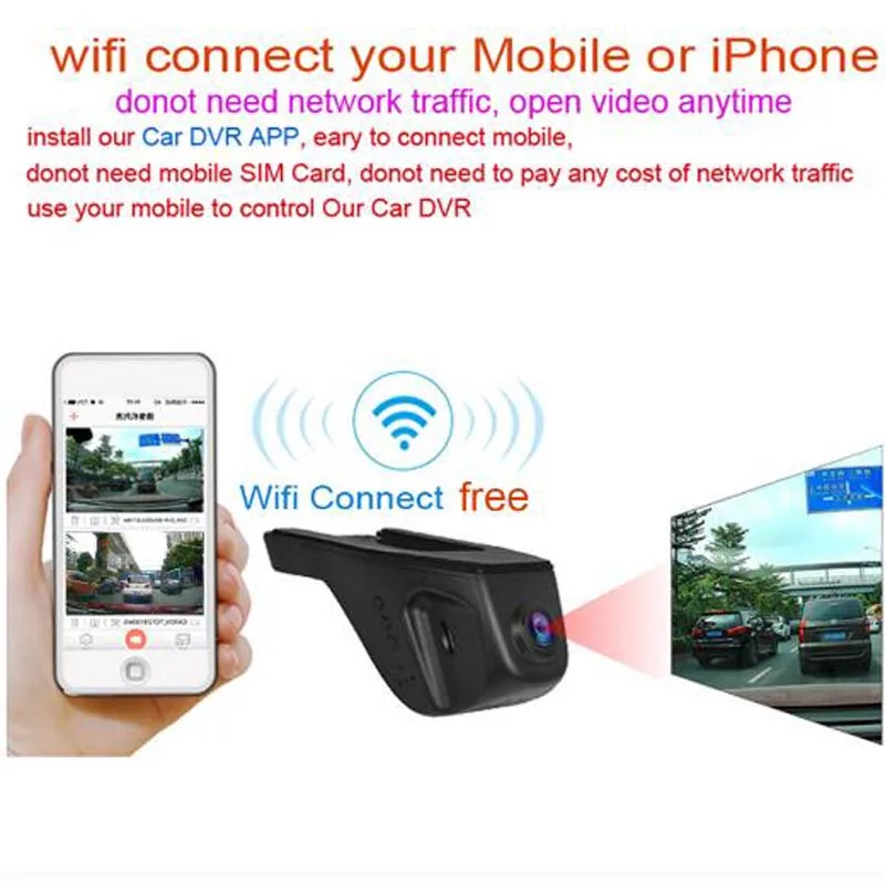 170 градусов Wifi Автомобильный видеорегистратор видеокамера 1080P ночная версия для