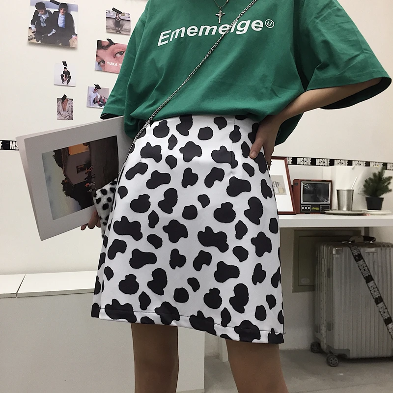 Юбка женская трапециевидная с принтом коровы корейский стиль Харадзюку