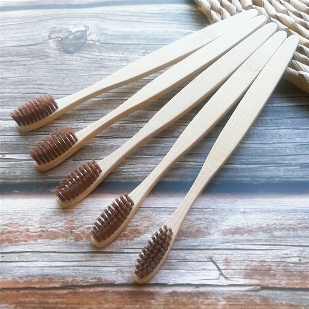 Brown 5Pcs 5/2/1 шт. чистый натуральный бамбук Зубная щётка Портативный мягкие волосы зубная щетка Эко-дружественных кисти Зубная щетка Зубная инструменты для ухода за глазами - Цвет: Brown 5Pcs