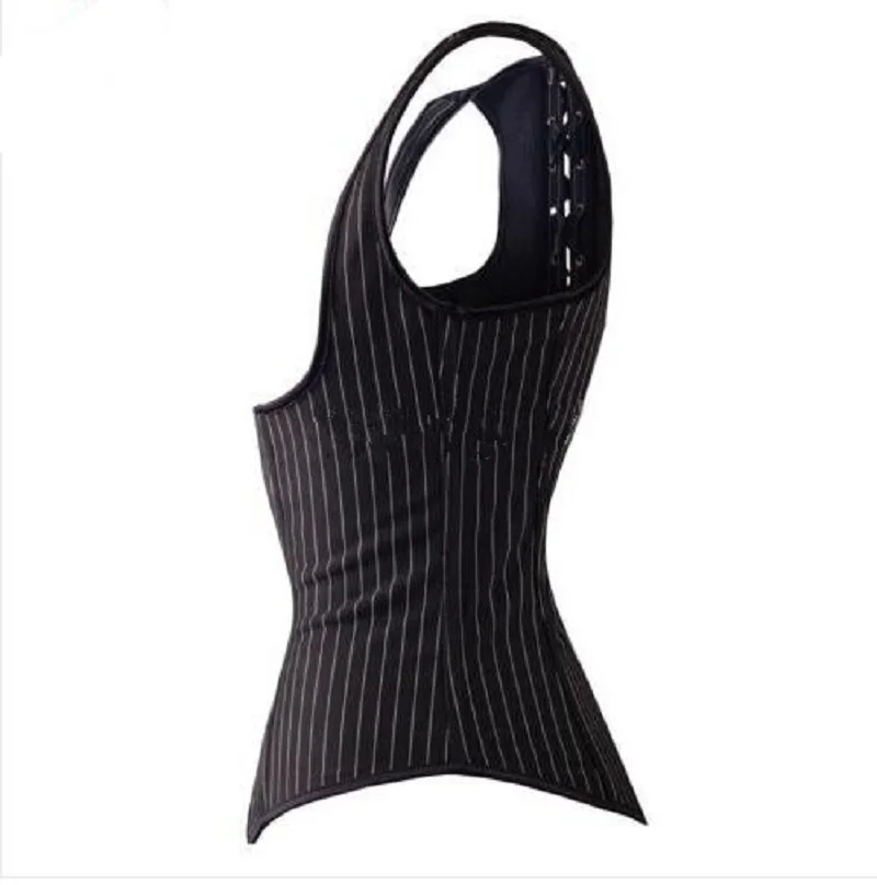 Сексуальный черный полосатый офисный бюстгальтер жилет корсет стимпанк