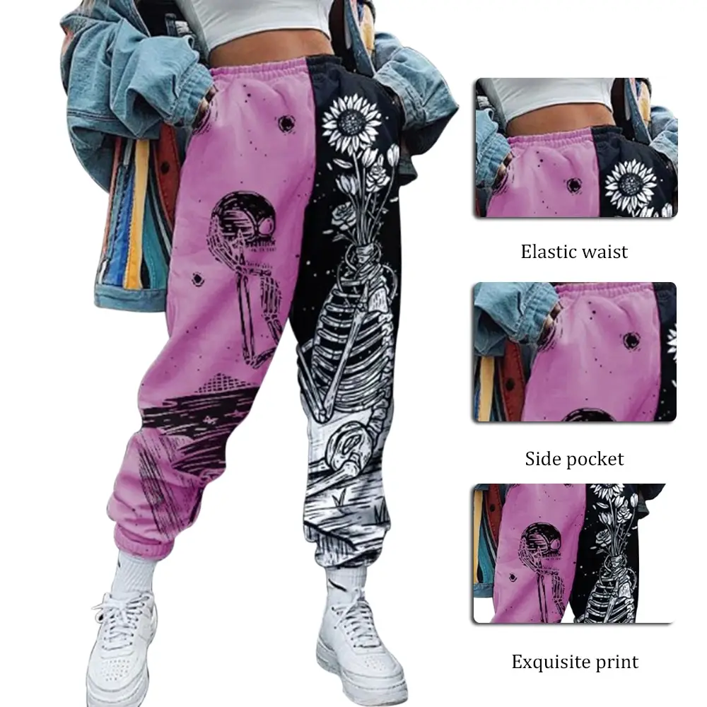 Брюки женские спортивные с высокой талией повседневные штаны принтом букета