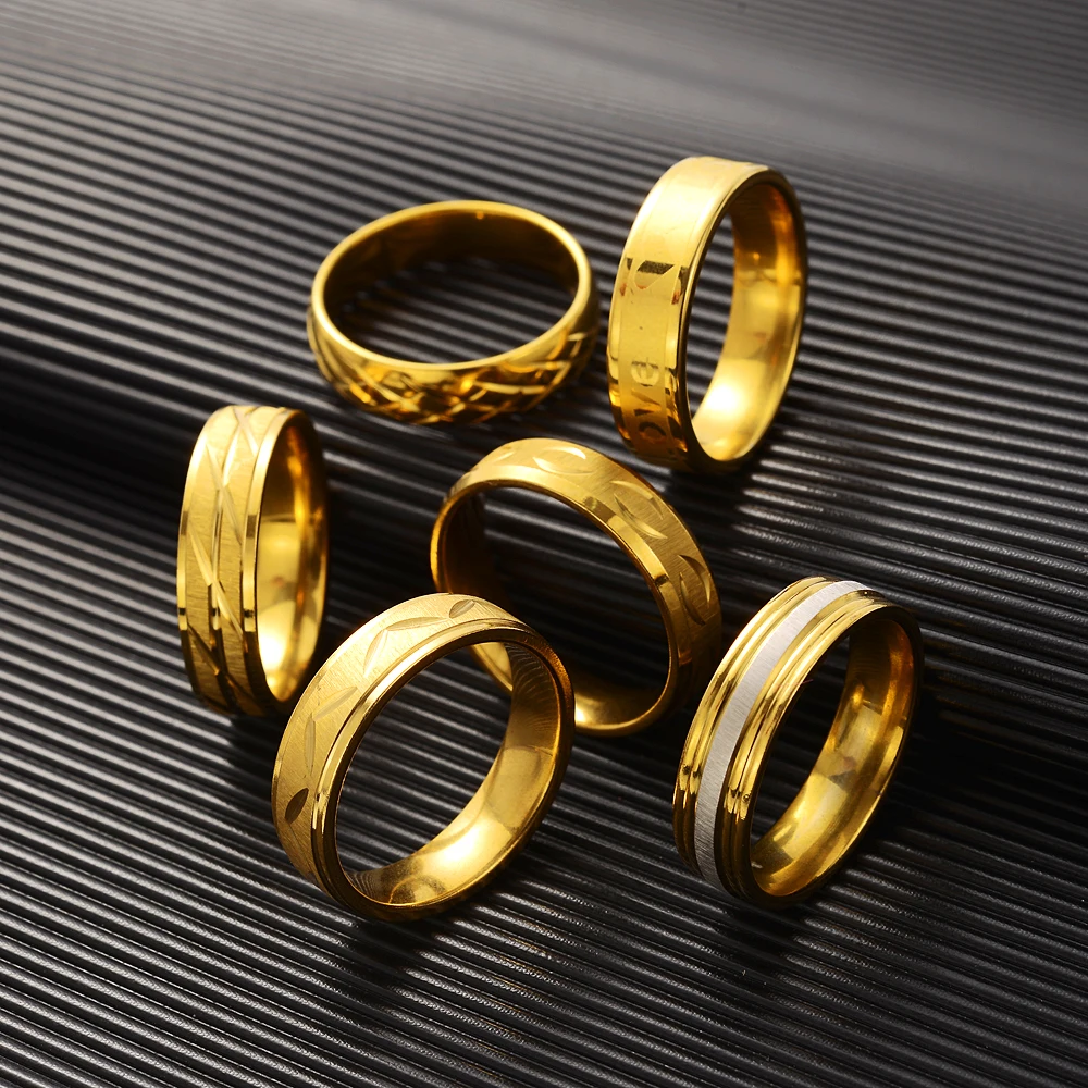 

Modyle 2022 New Fashion Punk Vintage 6mm Classic Ring Male Gold Color Stainless Steel Jewelry Wedding Ring For Man