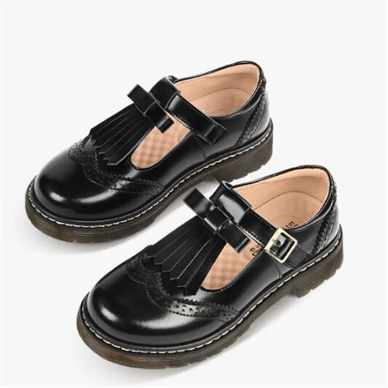 

New College style Children Girls Dress Shoes Princess Genuine Leather Shoes Student Soft bottom Baby Flats Toddler Kids 019