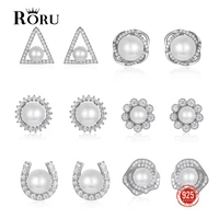 sterling silver 925 stud earrings natural white pearl earrings for women cute zircon pearl earring fine jewelry