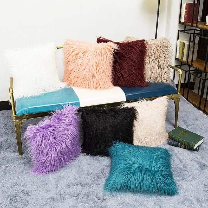 

Newest Home Decorative Super Soft Plush Mongolian Faux Fur Throw Pillow Cover Winter Warm Pillowcases