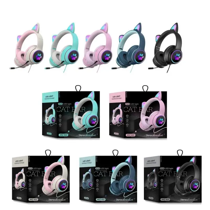 

LED Cat Ear Headphones Game Headset Noise Cancelling Adults Kids Girl Headset Support TF Card FM Radio With Mic For Laptop Pc