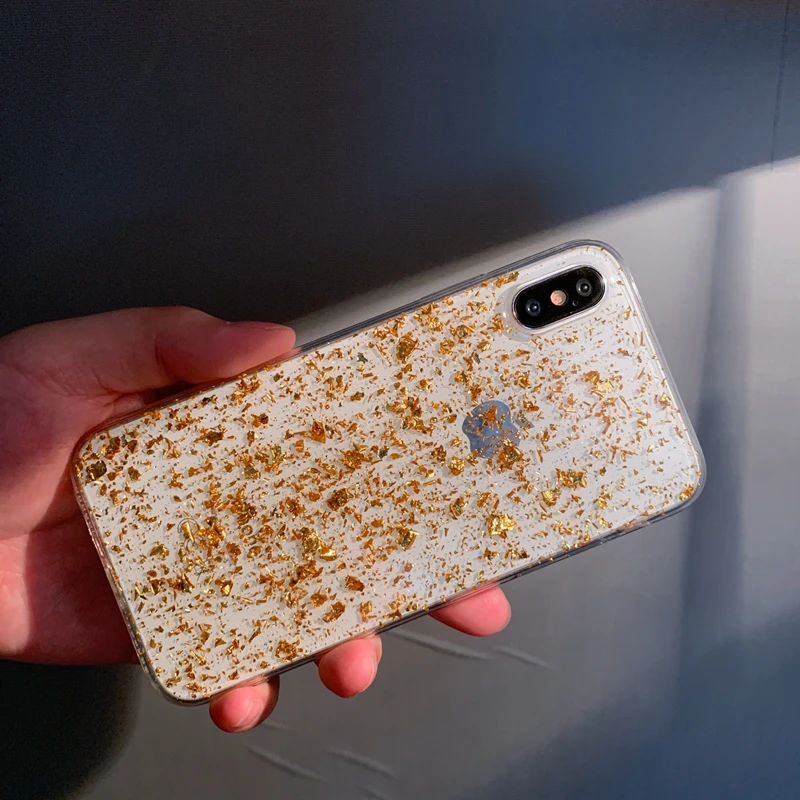 Для iPhone 6 6s 7 8 Plus 11 Pro X XS XR Max Блестящий сверкающий золотой фольгой блестки прозрачный мягкий Силиконовый ТПУ чехол для телефона чехол - Цвет: Gold