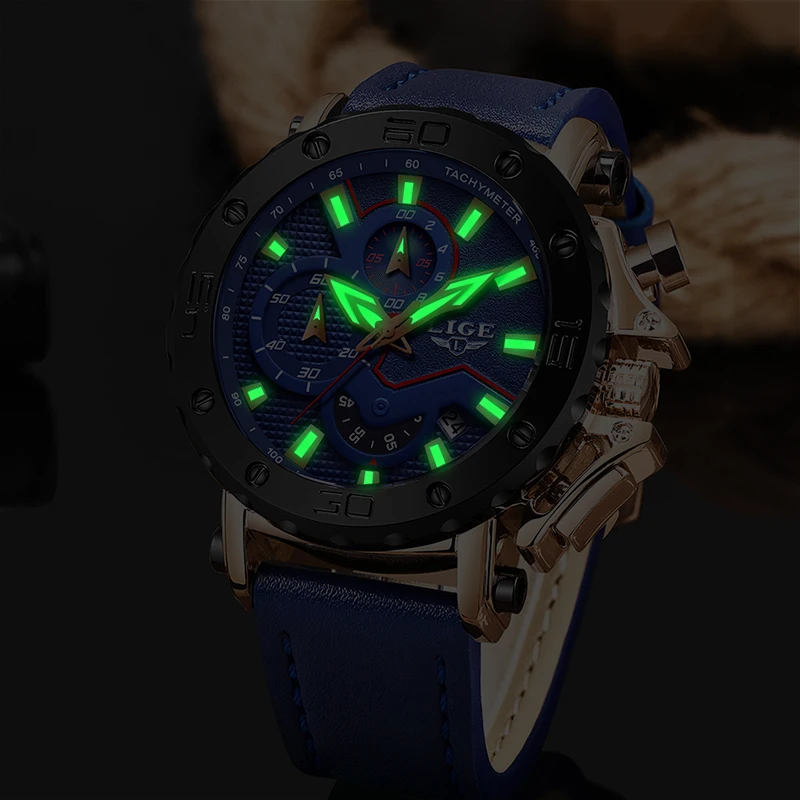 Часы наручные LIGE Мужские кварцевые брендовые Роскошные спортивные