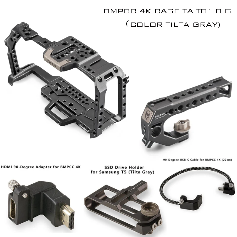 Tilta Gray Tilta BMPCC 4K 6K Cage TA-T01-B-G для камеры с полным корпусом, держатель SSD накопителя, верхняя ручка для BMPCC 4K 6K камеры, базовый комплект - Цвет: Tilta Gray