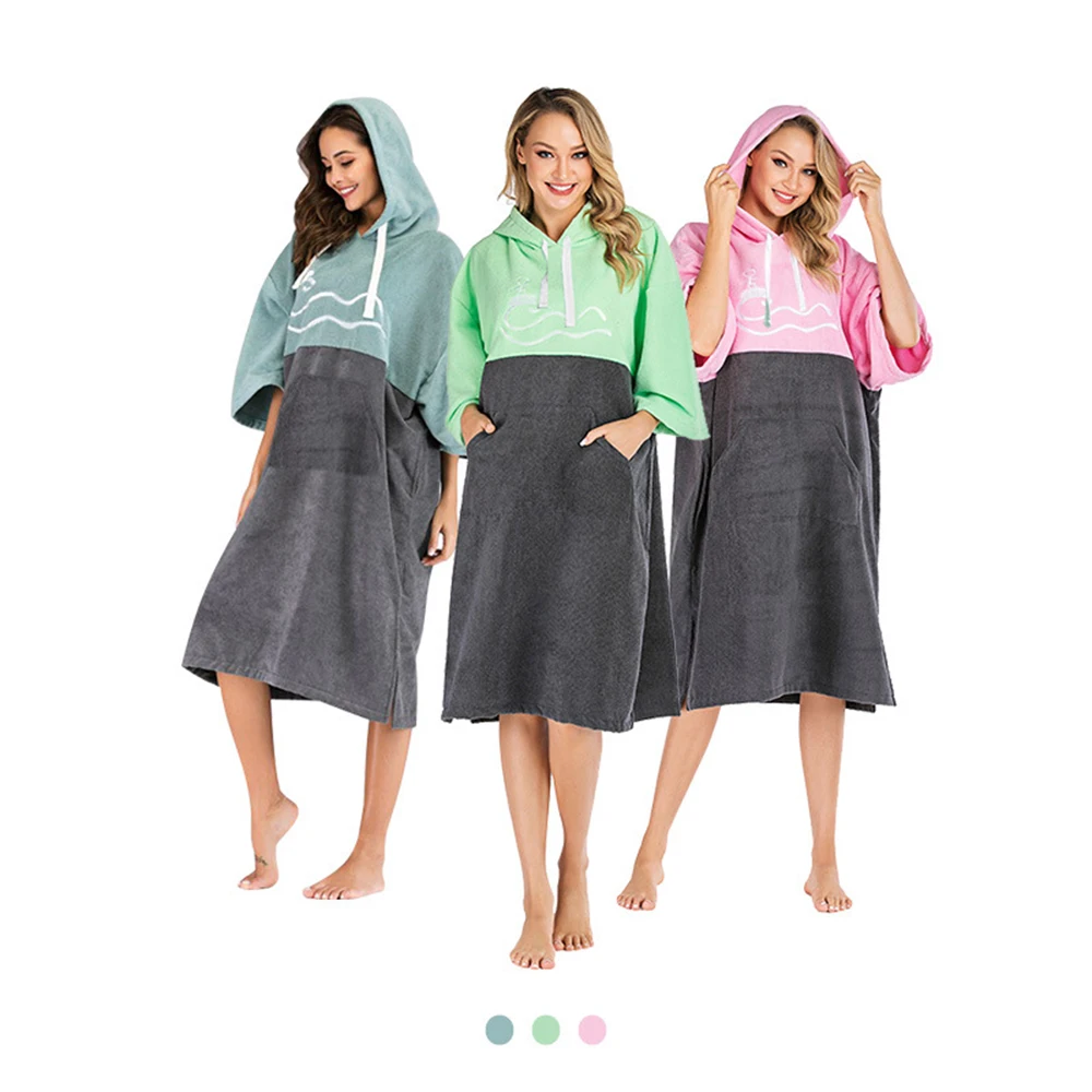 

2021 New Beach Surfing Cloak Cloak Quick-Drying Wetsuit Hooded Bath Towel Bathrobe Ladies Beach Swimming Warm Cloak