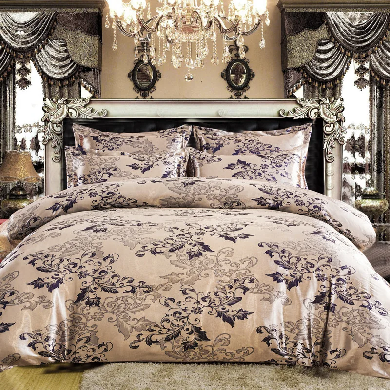 Luxury 2/3pcs Duvet Cover Set Satin Jacquard Bedding Sets with Zipper Closure 1 Quilt + 1/2 Pillowcases US/EU/AU Size | Дом и сад