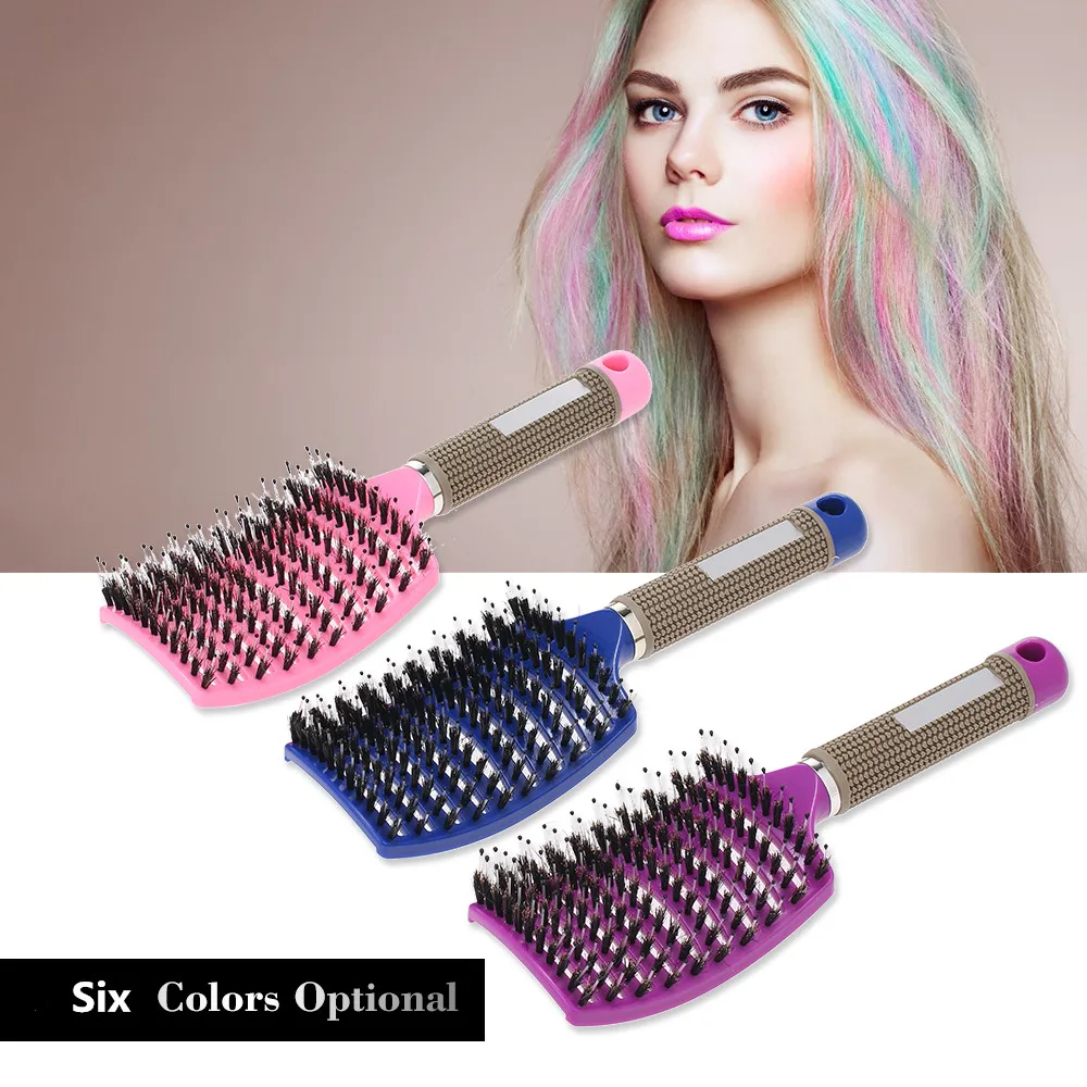 

Curved Boar Bristle Hair Brush Professional Detangling Hairbrush Head Massage Comb Hairdressing Styling Comb for Women Men