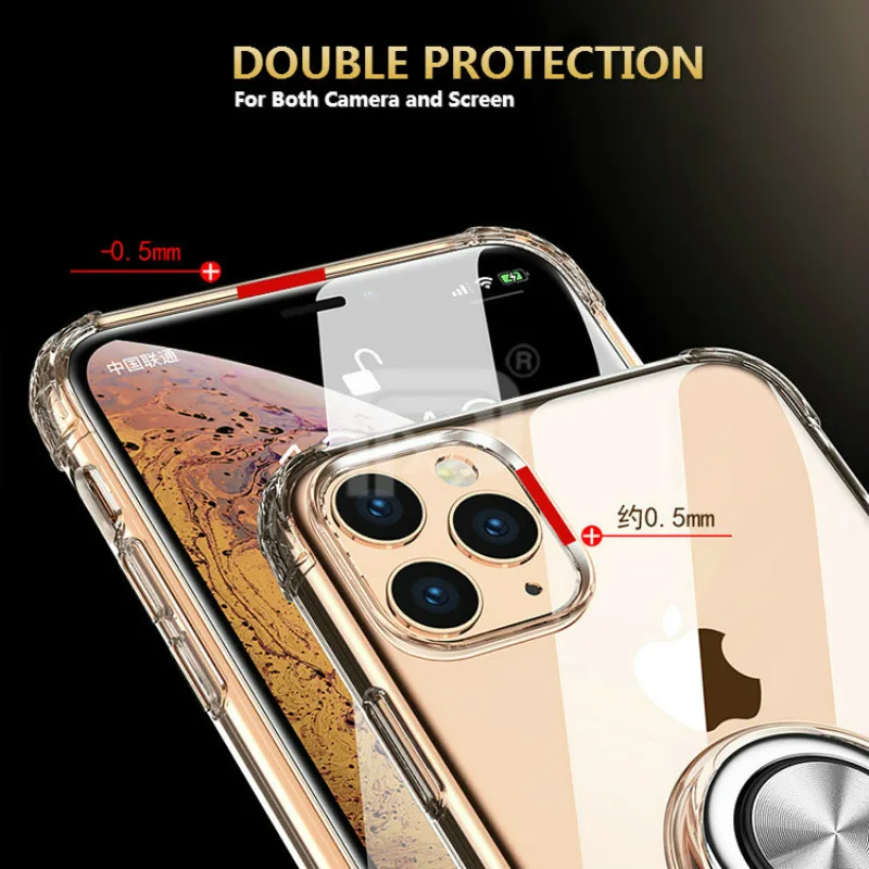 Для iPhone 11 Pro Max Прозрачный чехол для телефона выталкиваемое кольцо мягкое
